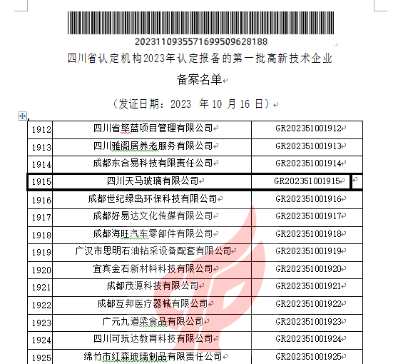 喜報(bào)！四川天馬玻璃有限公司再次被認(rèn)定為國家級(jí)高新技術(shù)企業(yè)(圖2)